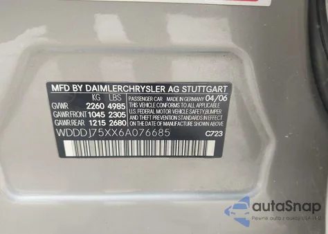 2006 Mercedes-Benz Cls 500 from USA, damaged, VIN WDDDJ75XX6A076685